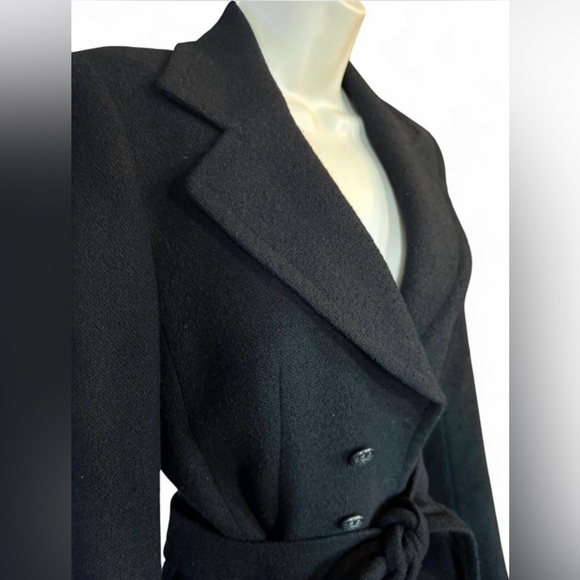 Vintage Escada Wool Cashmere Double Breasted Belted Blazer EU 36 Black Designer - Picture 4 of 12